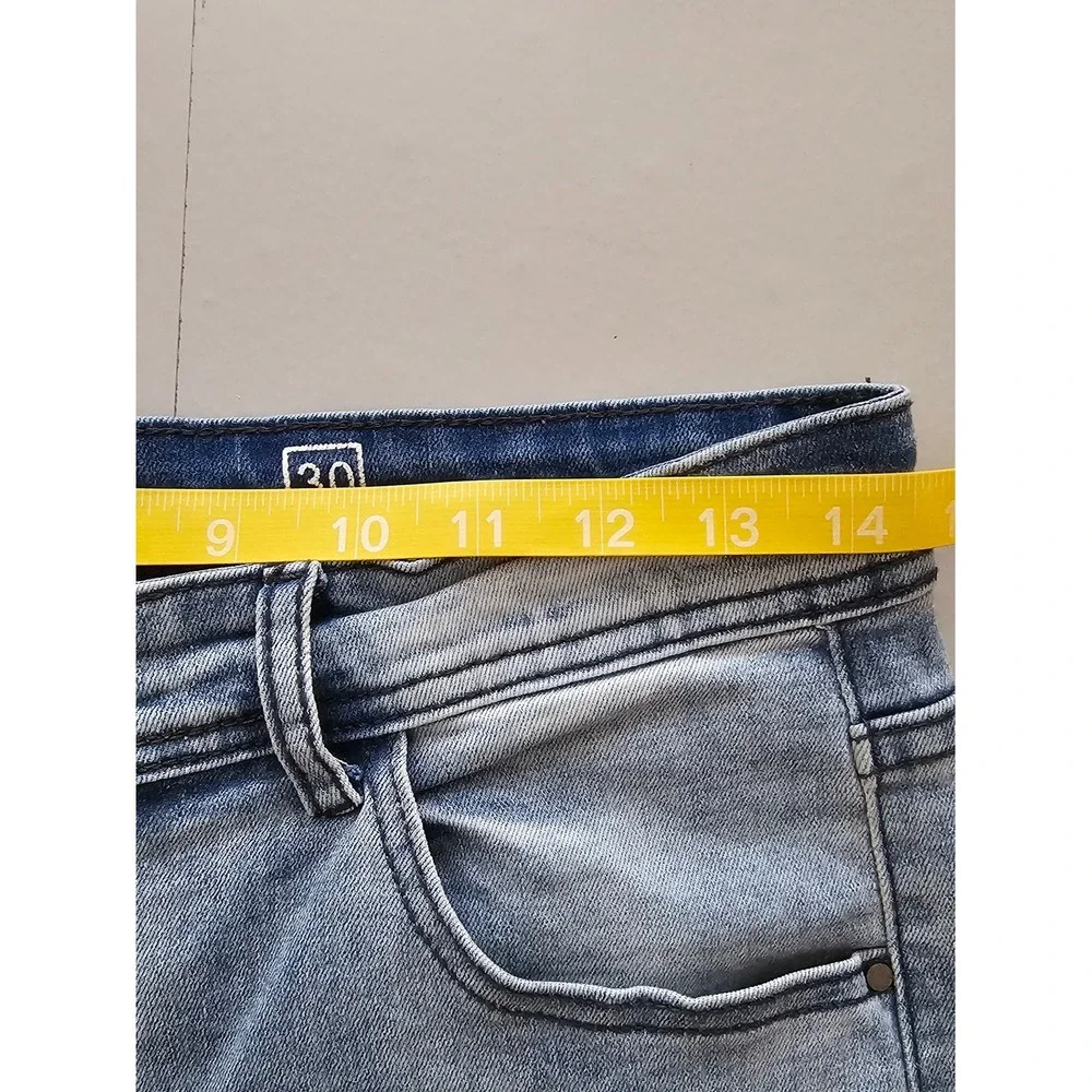 Ravmen Black Label Skinny Jeans Men 30 Light Blue Distressed Ripped Streetwear ~